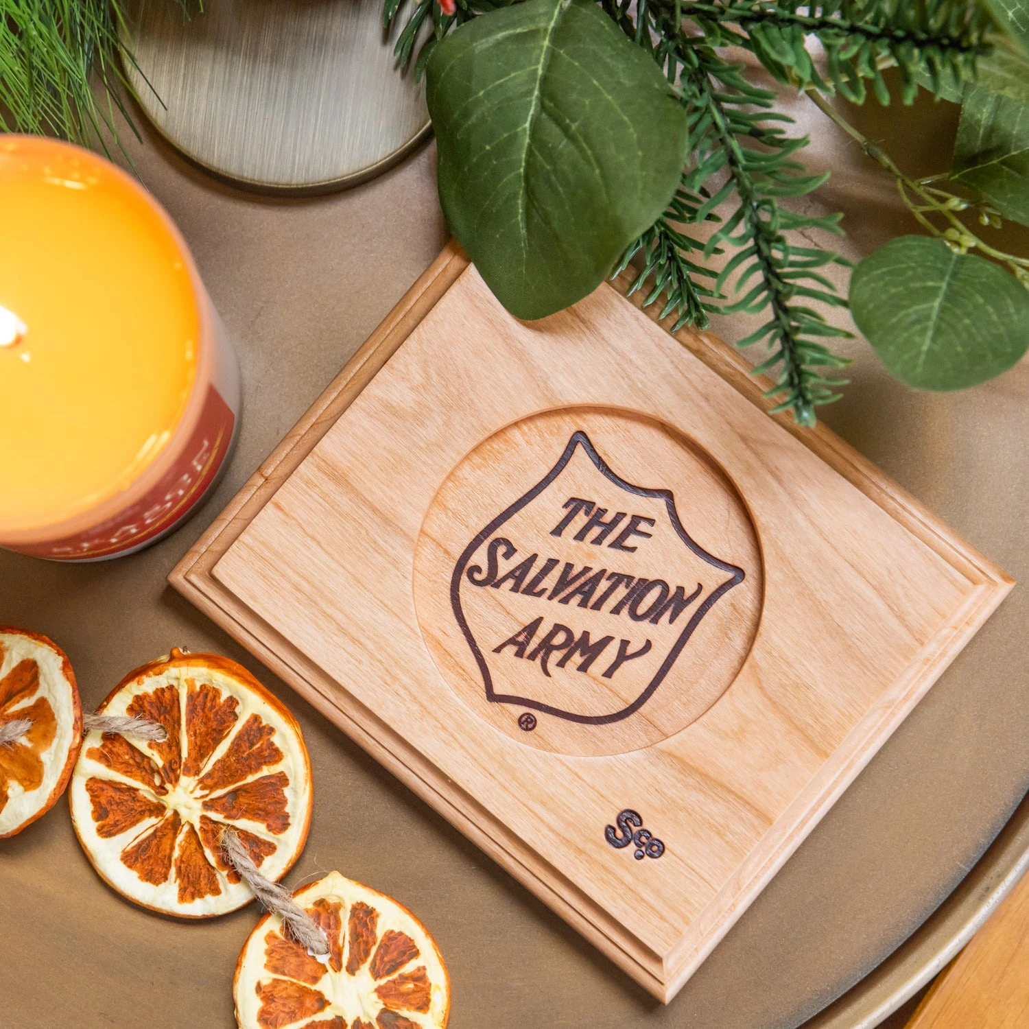 Salvation Army Handcrafted American Cherry Wood Candle Tray 3 Salvation Army Handcrafted American Cherry Wood Candle Tray