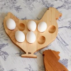 Solid Maple Wood Hen Egg Board - 8-Hole Deviled Egg Server & Reversible Tray