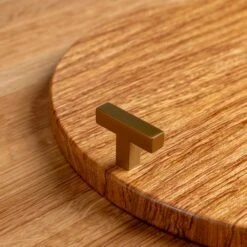 Scotsman Brazilian Oak Round Serving Tray with Gold T-Handles -Laurel Mercantile Store Brazilian Oak Round Serving Tray 00003