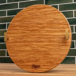 Scotsman Brazilian Oak Round Serving Tray with Gold T-Handles -Laurel Mercantile Store Brazilian Oak Round Serving Tray 00008