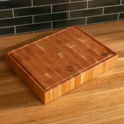 Cherry End Grain Rectangle Butcher Block With Juice Groove -Laurel Mercantile Store Cherry Rectangle End Grain with Juice Groove Large 00002