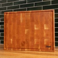Cherry End Grain Rectangle Butcher Block With Juice Groove -Laurel Mercantile Store Cherry Rectangle End Grain with Juice Groove Large 00003