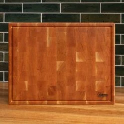 Cherry End Grain Rectangle Butcher Block With Juice Groove -Laurel Mercantile Store Cherry Rectangle End Grain with Juice Groove Large 00005
