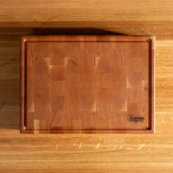 Cherry End Grain Rectangle Butcher Block With Juice Groove -Laurel Mercantile Store Cherry Rectangle End Grain with Juice Groove Medium 00001