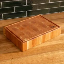 Cherry End Grain Rectangle Butcher Block With Juice Groove -Laurel Mercantile Store Cherry Rectangle End Grain with Juice Groove Medium 00002