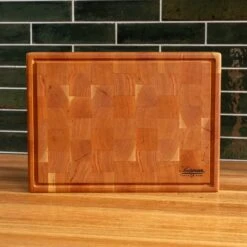 Cherry End Grain Rectangle Butcher Block With Juice Groove -Laurel Mercantile Store Cherry Rectangle End Grain with Juice Groove Medium 00006