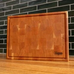 Cherry End Grain Rectangle Butcher Block With Juice Groove -Laurel Mercantile Store Cherry Rectangle End Grain with Juice Groove Medium 00008