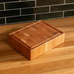 Cherry End Grain Rectangle Butcher Block With Juice Groove -Laurel Mercantile Store Cherry Rectangle End Grain with Juice Groove Small 00002