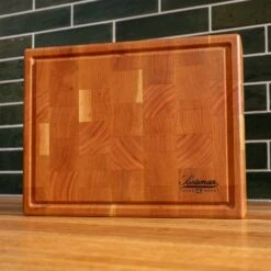 Cherry End Grain Rectangle Butcher Block With Juice Groove -Laurel Mercantile Store Cherry Rectangle End Grain with Juice Groove Small 00008