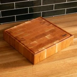 Cherry End Grain Square Butcher Block With Juice Groove -Laurel Mercantile Store Cherry Square End Grain Butcher Block with Juice Groove Large 00002