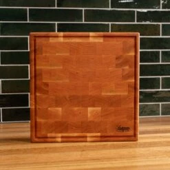 Cherry End Grain Square Butcher Block With Juice Groove -Laurel Mercantile Store Cherry Square End Grain Butcher Block with Juice Groove Large 00006