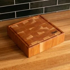 Cherry End Grain Square Butcher Block With Juice Groove -Laurel Mercantile Store Cherry Square End Grain Butcher Block with Juice Groove Medium 00002