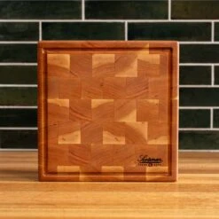 Cherry End Grain Square Butcher Block With Juice Groove -Laurel Mercantile Store Cherry Square End Grain Butcher Block with Juice Groove Medium 00005