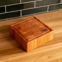 Cherry End Grain Square Butcher Block With Juice Groove -Laurel Mercantile Store Cherry Square End Grain Butcher Block with Juice Groove Small 00002
