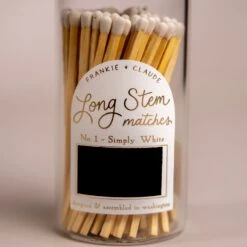White Long Stem Matches in Glass Jar with Acacia Wood Lid -Laurel Mercantile Store DSC00234
