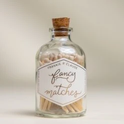 White Fancy Safety Matches in Small Corked Glass Jar