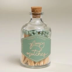 Sage Green Decorative Matches in Glass Jar with Bottom Striker