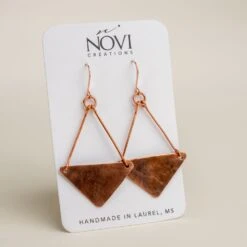 Novi Copper Diamond Full Dangle Earrings - Handmade Hammered Jewelry -Laurel Mercantile Store DSC05325