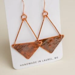 Novi Copper Diamond Full Dangle Earrings - Handmade Hammered Jewelry -Laurel Mercantile Store DSC05327