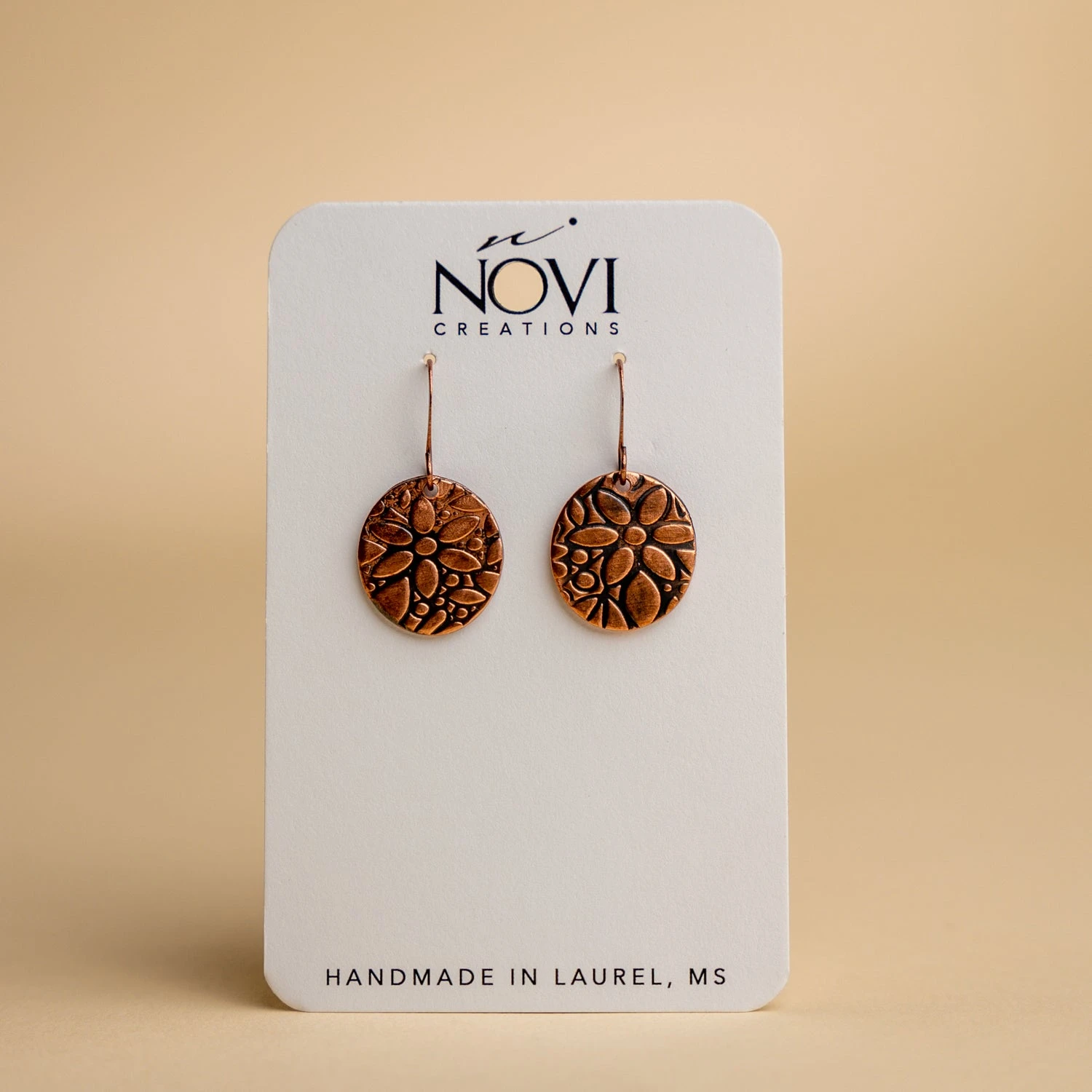 Novi Embossed Floral Oval Copper Earrings 4 Novi Embossed Floral Oval Copper Earrings - Image 2