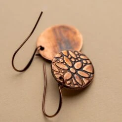 Novi Embossed Floral Oval Copper Earrings 11 Novi Embossed Floral Oval Copper Earrings -Laurel Mercantile Store DSC09542