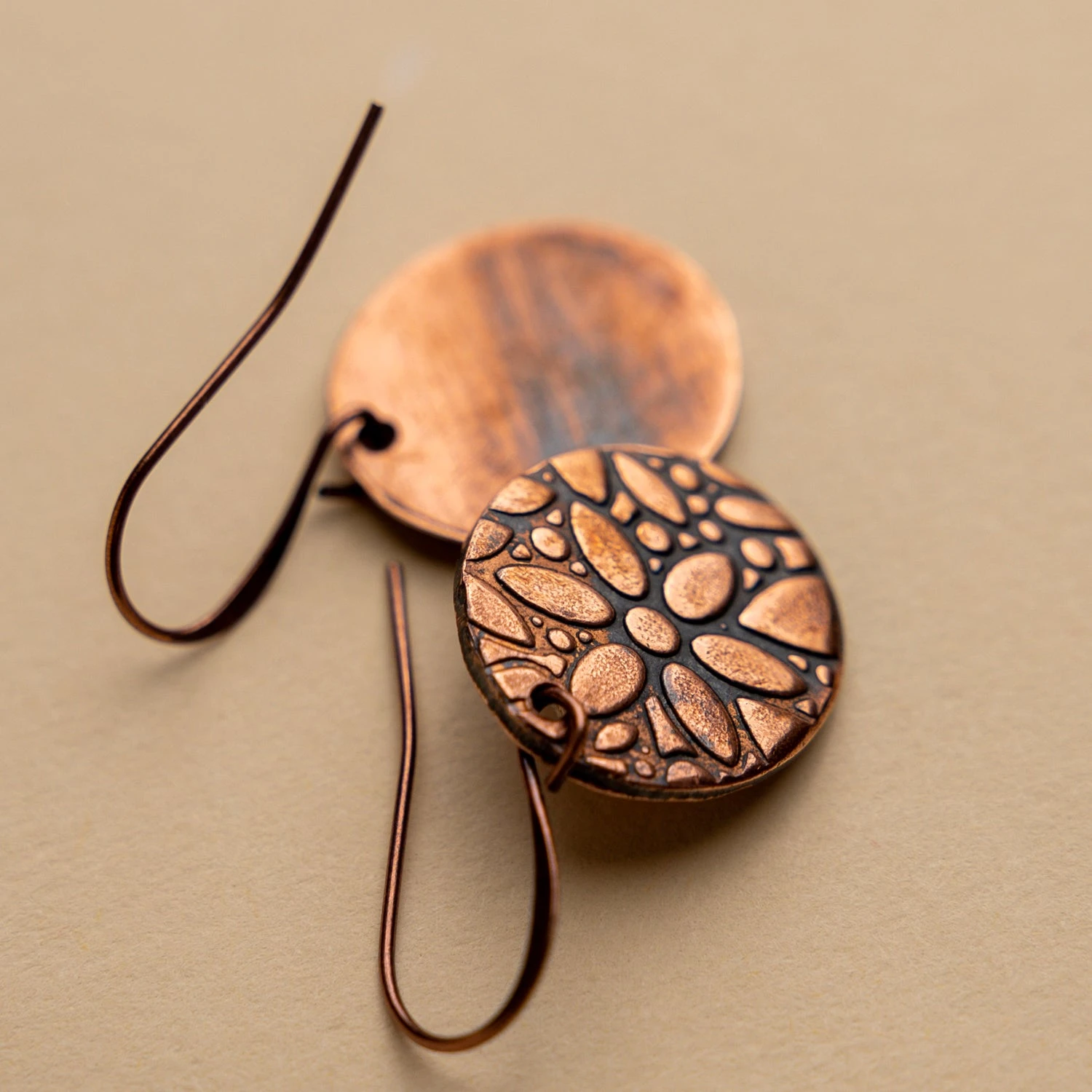 Novi Embossed Floral Oval Copper Earrings 7 Novi Embossed Floral Oval Copper Earrings - Image 5