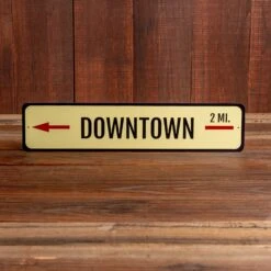 Vintage Downtown Mileage Aluminum Sign - 4" x 18" American Made Wall Decor