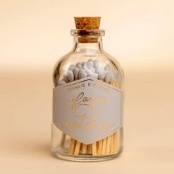Fog Gray Fancy Safety Matches in Corked Glass Jar with Bottom Striker