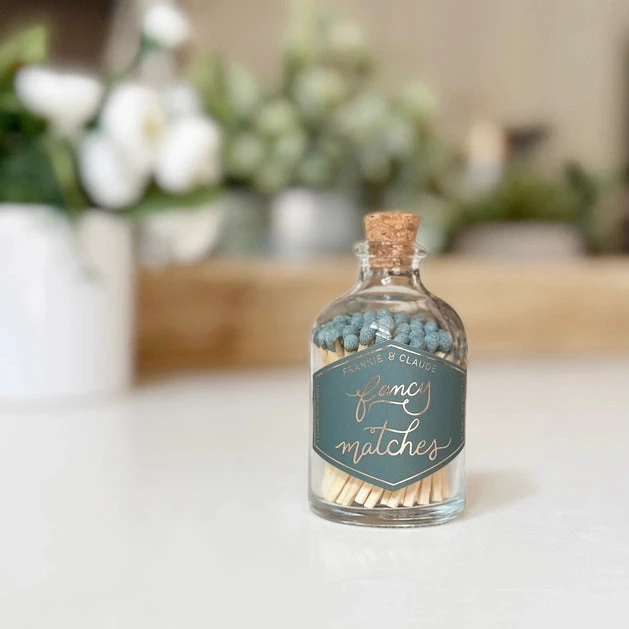 Forest Blue Decorative Matches in Corked Glass Jar with Bottom Striker 4 Forest Blue Decorative Matches in Corked Glass Jar with Bottom Striker - Image 2