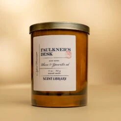 Faulkner's Desk Candle: Tobacco & Typewriter Ink Scent -Laurel Mercantile Store Fualkners Desk 11 oz Candle 00003