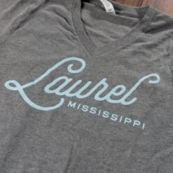 Bella Canvas Laurel, Miss V-Neck T-Shirt - Mississippi Heritage Tee -Laurel Mercantile Store Laurel Miss V Neck Tshirt 00003