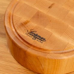Maple End Grain Round Butcher Block With Juice Groove -Laurel Mercantile Store Maple End Grain Round Butcher Block with Juice Groove 00002
