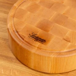 Maple End Grain Round Butcher Block With Juice Groove -Laurel Mercantile Store Maple End Grain Round Butcher Block with Juice Groove 00006