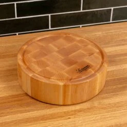 Maple End Grain Round Butcher Block With Juice Groove -Laurel Mercantile Store Maple End Grain Round Butcher Block with Juice Groove 00007