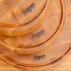 Maple End Grain Round Butcher Block With Juice Groove -Laurel Mercantile Store Maple End Grain Round Butcher Block with Juice Groove 00017