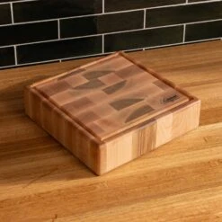 Maple End Grain Square Butcher Block With Juice Groove -Laurel Mercantile Store Maple Square End Grain Butcher Block with Juice Groove Medium 00003