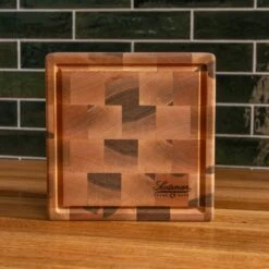 Maple End Grain Square Butcher Block With Juice Groove -Laurel Mercantile Store Maple Square End Grain Butcher Block with Juice Groove Small 00003