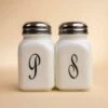 Milk Glass Vintage Salt & Pepper Shakers With Monogram