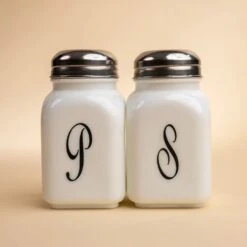 Milk Glass Vintage Salt & Pepper Shakers With Monogram