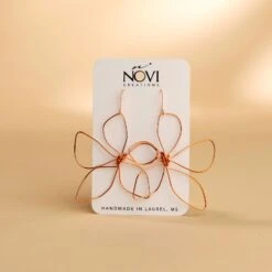 Novi Handmade Copper Wire Flower Earrings - Magnolia Inspired Design