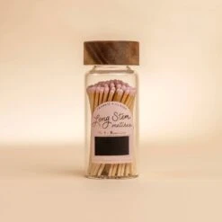 Elegant Long Stem Decorative Matches in Glass Jar with Wood Lid