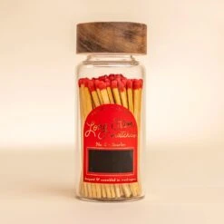 Scarlet Long Stem Decorative Matches Jar with Acacia Wood Lid