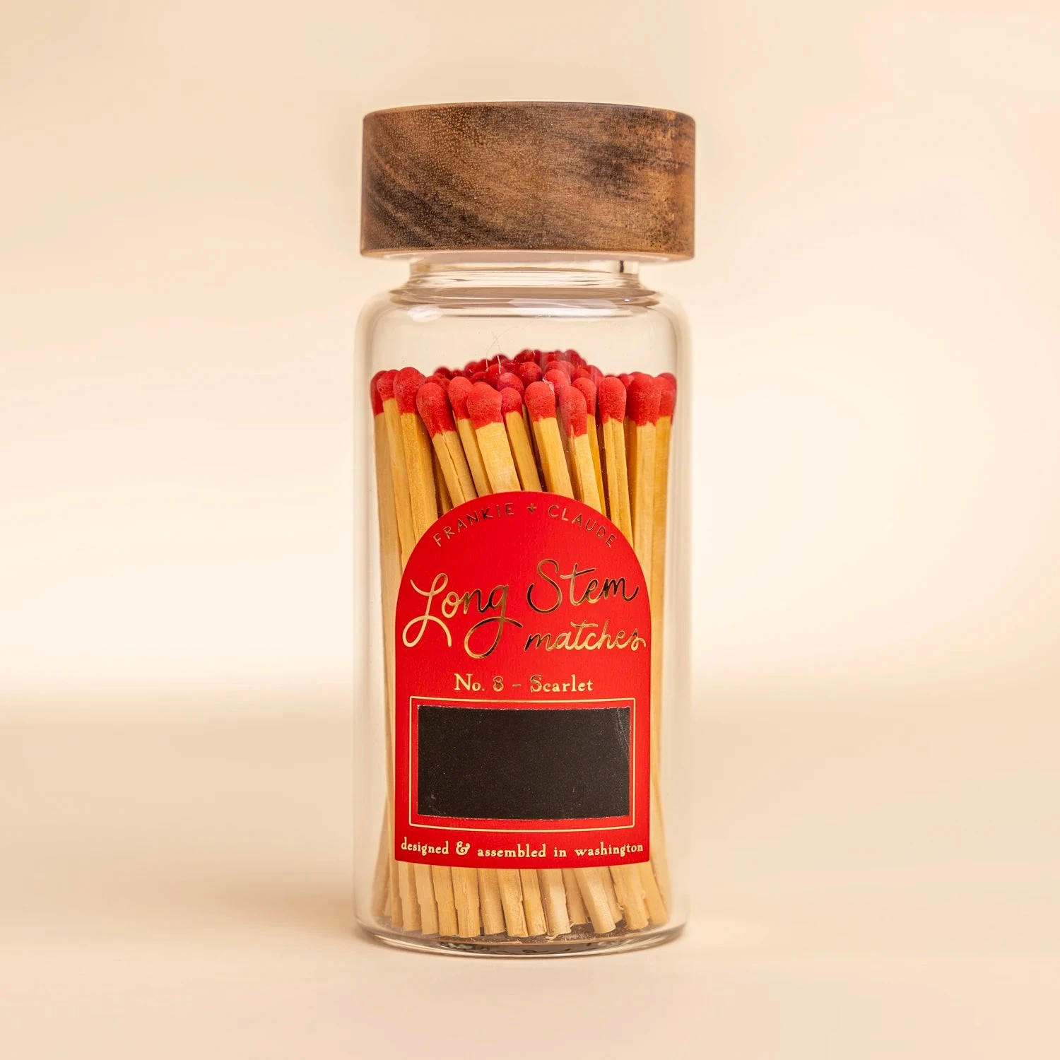 Scarlet Long Stem Decorative Matches Jar with Acacia Wood Lid 3 Scarlet Long Stem Decorative Matches Jar with Acacia Wood Lid