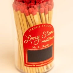 Scarlet Long Stem Decorative Matches Jar with Acacia Wood Lid 8 Scarlet Long Stem Decorative Matches Jar with Acacia Wood Lid -Laurel Mercantile Store Scarlett Long Stem Matches Jar 00004