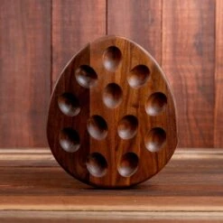 Walnut Deviled Egg Tray - 12 Slot Solid Wood Reversible Serving Platter