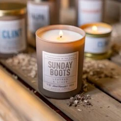 Sunday Boots Scented Candle - Leather & Linen -Laurel Mercantile Store Sunday Boots 11 oz Candle 00002