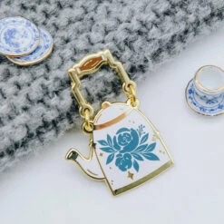 Vintage Blue Floral Teapot Hard Enamel Pin for Tea Lovers