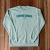 Lightweight Graphic Sweatshirt - Soft Dusty Blue Crewneck -Laurel Mercantile Store Visit Hometown Sweatshirt 00001