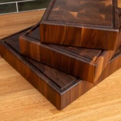 Premium Walnut End Grain Butcher Block with Juice Groove -Laurel Mercantile Store Walnut End Grain Rectangle Butcher Block with Juice Grove 00003