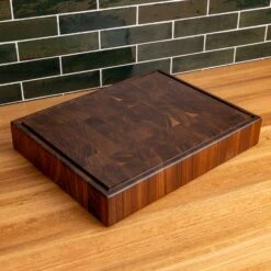 Premium Walnut End Grain Butcher Block with Juice Groove -Laurel Mercantile Store Walnut End Grain Rectangle Butcher Block with Juice Grove large 00002